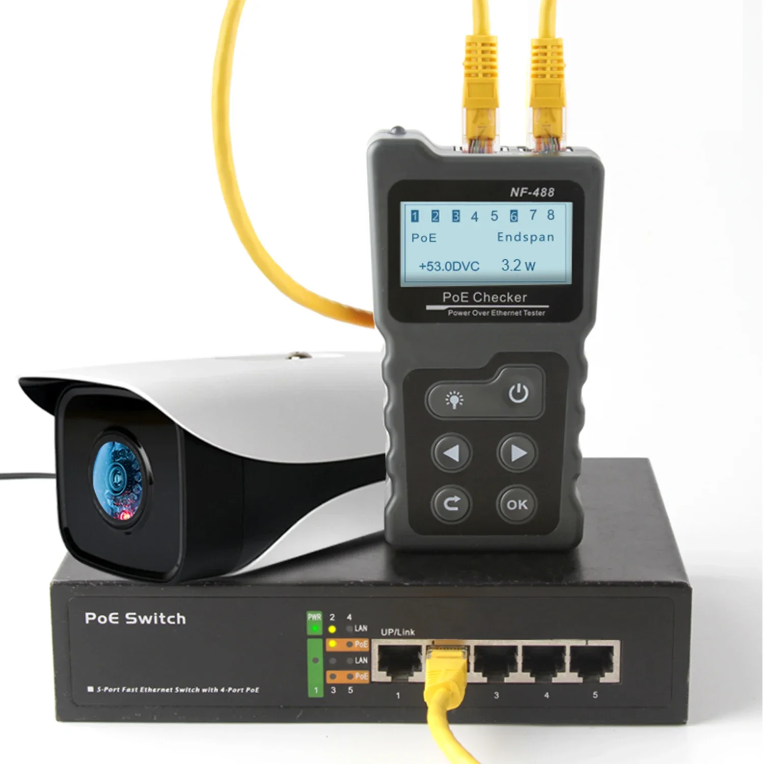 Nayafa NF-488 novo verificador de rede lcd poe sobre a ethernet cat5 cat6 lan cabo testador loop ferramenta teste