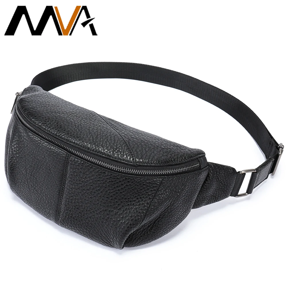 MVA Trendy Bum Bag Made Of The Best Genuine Leather For Men Women Waist Bag With Handle Strap Zipper Noble Retro Look