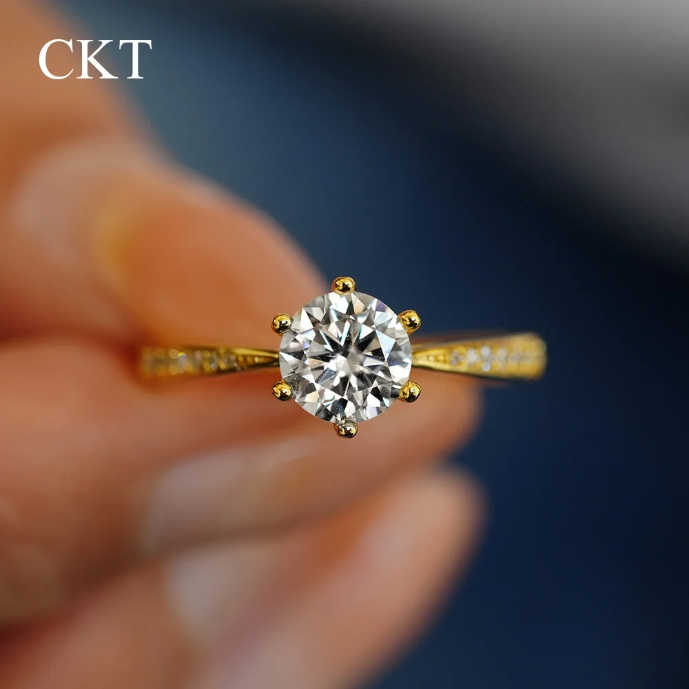 CKT 100% خاتم الذهب الحقيقي 18k مويسانيتي 1ct مع شهادة مجوهرات الزفاف الفاخرة للنساء هدية الخطوبة الصيفية غير تشويه #2