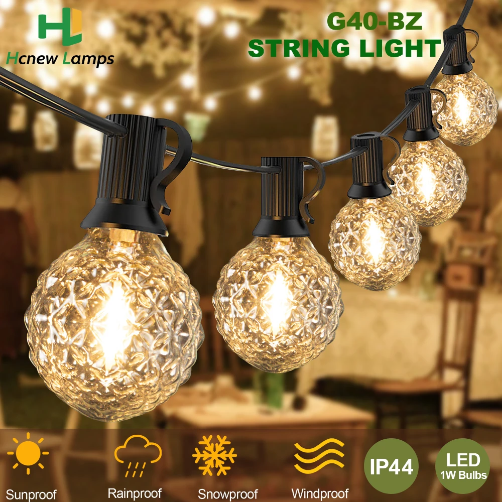 Retro LED Street Garland Waterproof G40 1W Ice Diamond String Lights E12 Outdoor Connectable For Wedding Party Garden Decoration