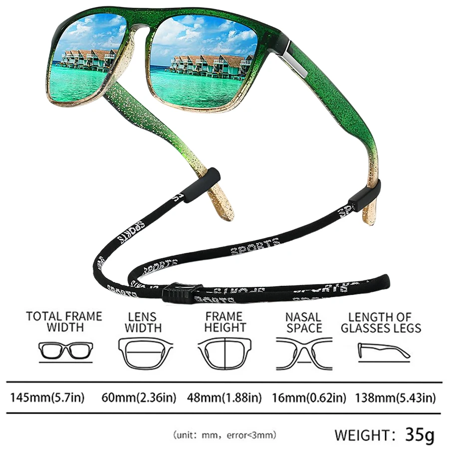 Moda vintage quadrado brilhante uv400 com corrente das mulheres dos homens pesca condução homem marca de luxo designer óculos de sol