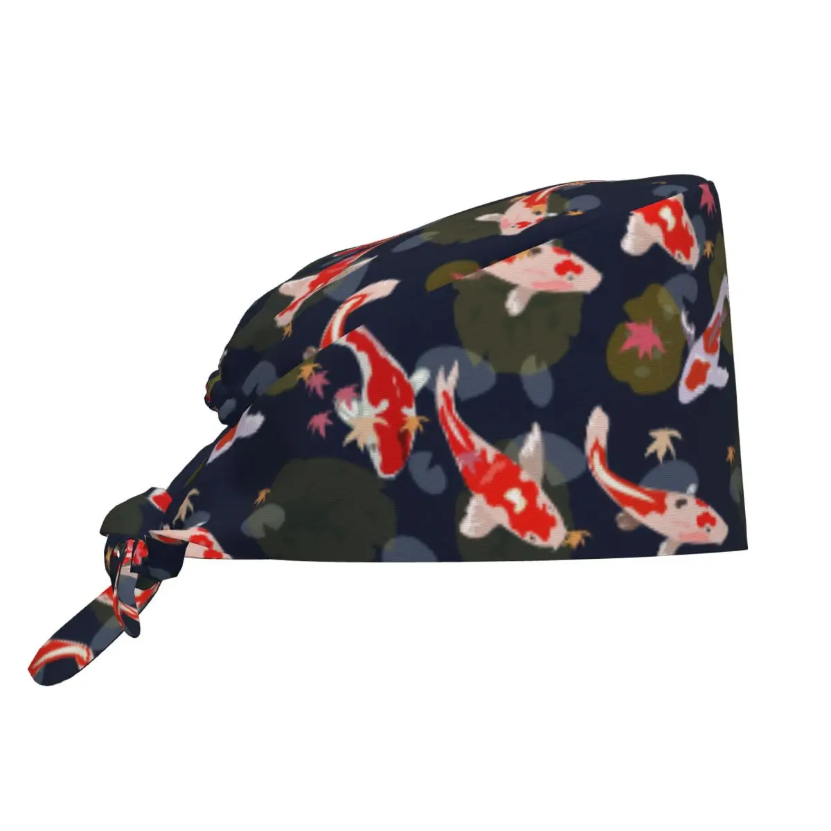 Work Scrubs Hat Koi Fish Swimming Nurse Hat For Unisex Women Tie Back Working Cap Soft Elastic Custom DIY Medical Cap