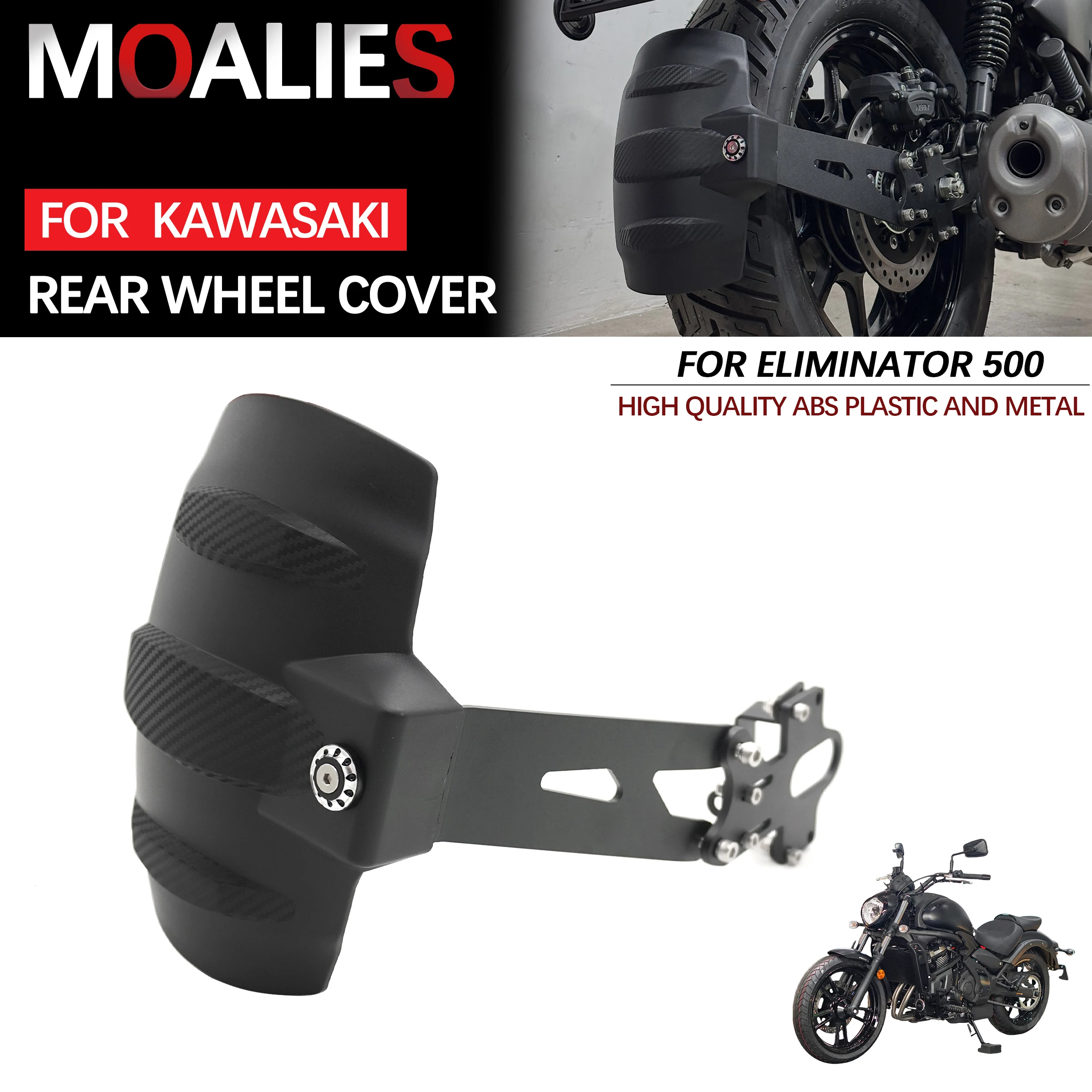 

For Kawasaki Eliminator 500 SE ABS 2024 2025 Motorcycle Rear Wheel Cover Mudguard Splash Guard Extender Black- ABS + Aluminium