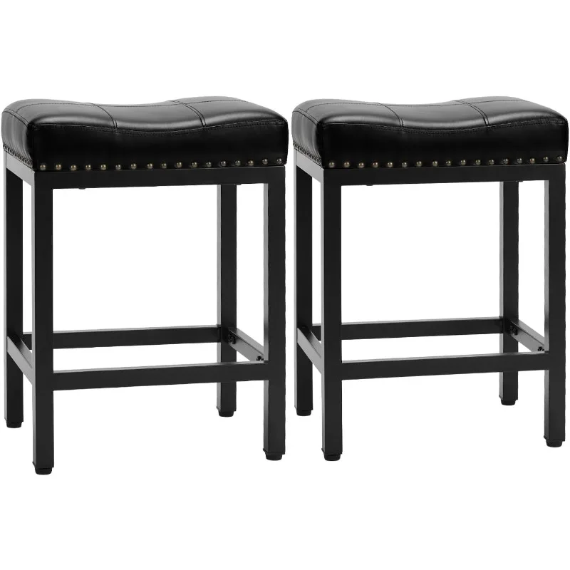 

Counter Bar Stools Set of 2, 24 Inch Barstools for Kitchen Island, Upholated PU Leather Kitchen Chairs with Thick Saddle Seat