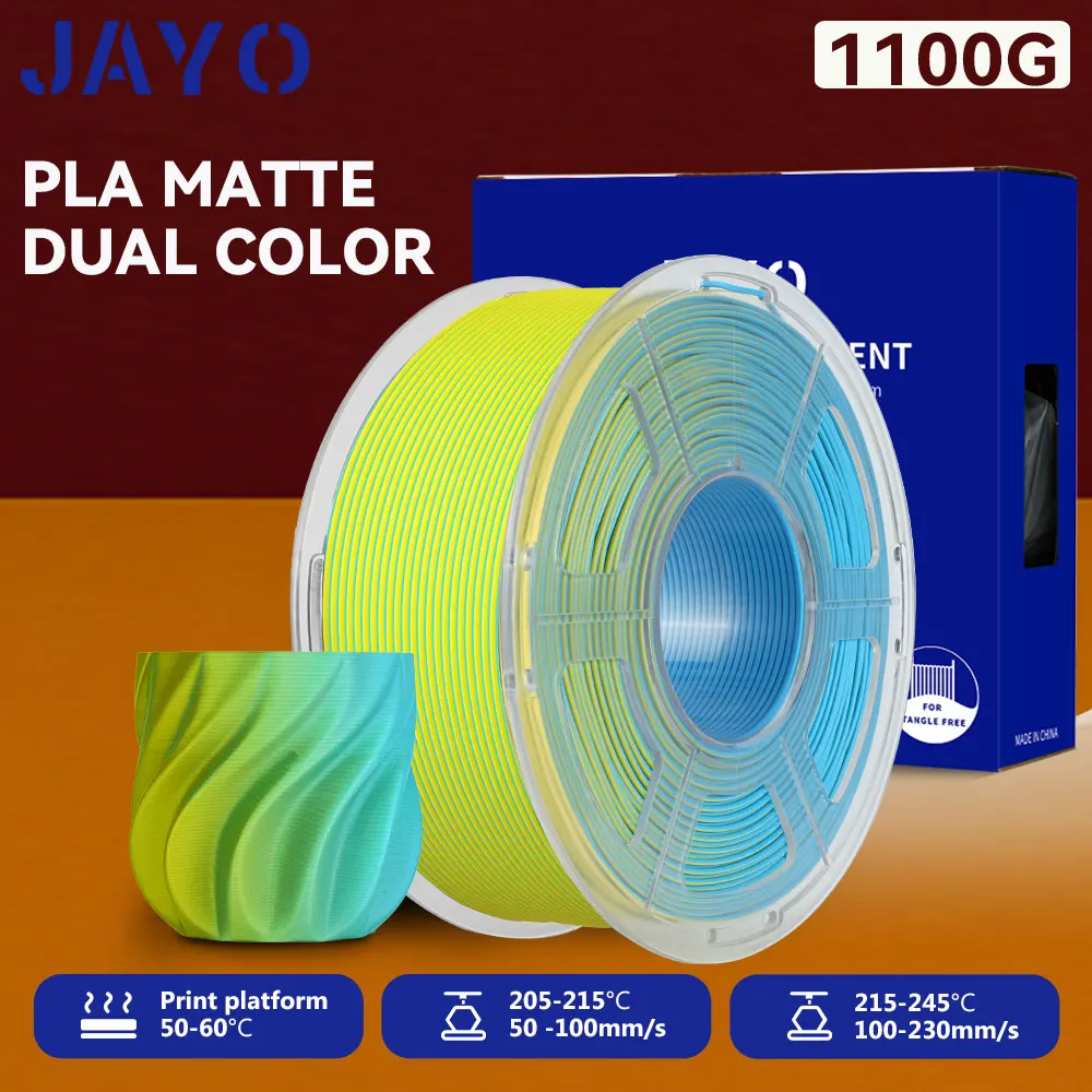 

JAYO 3D PLA Матовая двухцветная нить PLA с матовой отделкой 1,75 мм 1100 г PLA Матовые материалы для 3D-печати для 3D-принтера и ручки