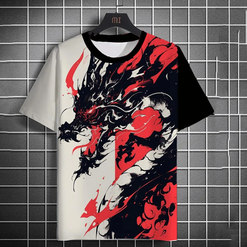 Chinese Ink Painting Tiger Dragon Print TShirt 2027/263D Print Graphic Vintage Street Tshirts New Summer Daily Short Sleeve Tops