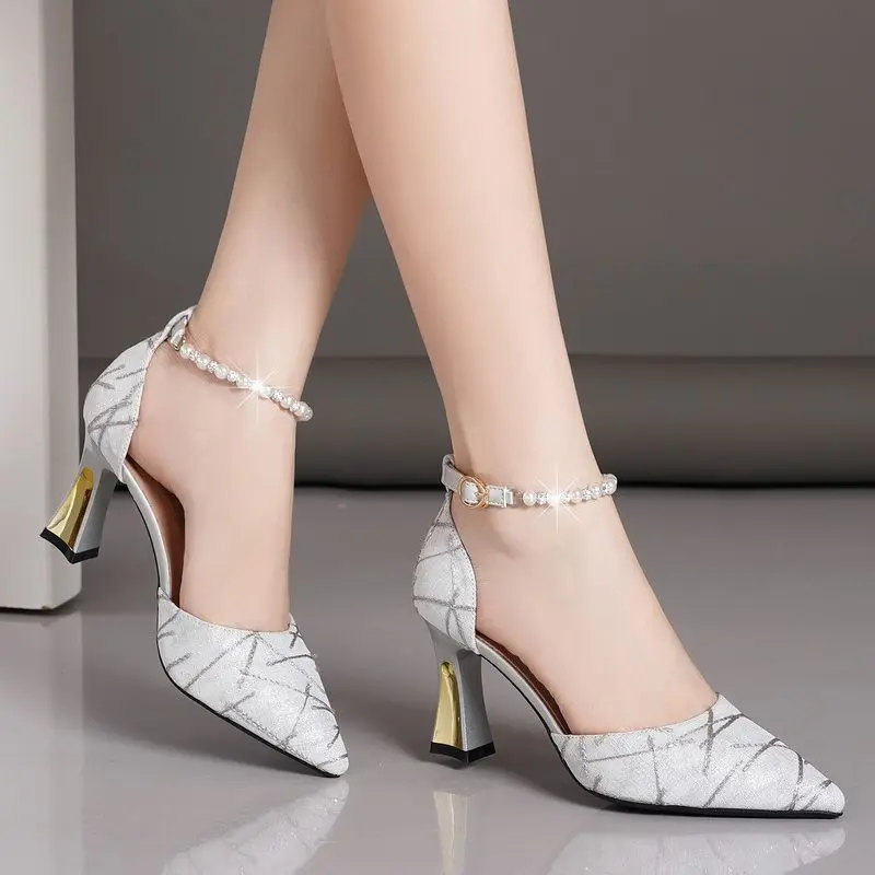 Beads Pumps Pointed Tip Women\'s High Heels Heeled Sandals Woman Luxury Womens Shoes Woman 2024 Trend Mary Jane Shoes Heel