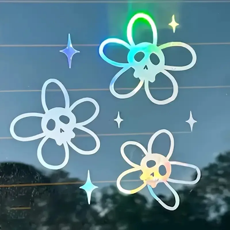 

Floral Skull Star Vinyl Sticker - Self-Adhesive, Geometric & Cartoon Design, Multi-Surface Decal for Cars