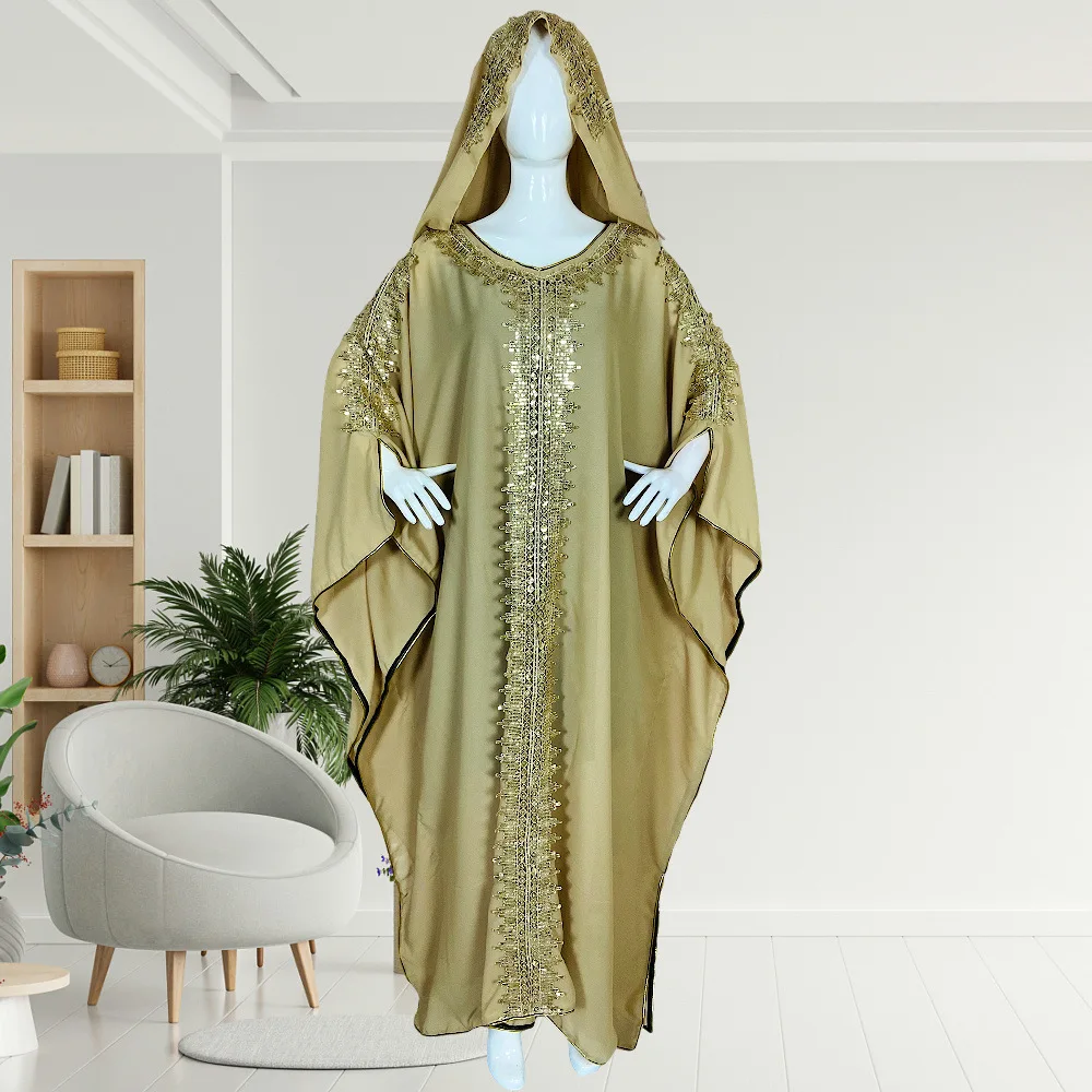 Dubai Eid Hooded Abaya Women Muslim Boubou Bat Sleeve Maxi Dress Turkey African Kaftan Islam Djellaba Morocco Party Evening Robe