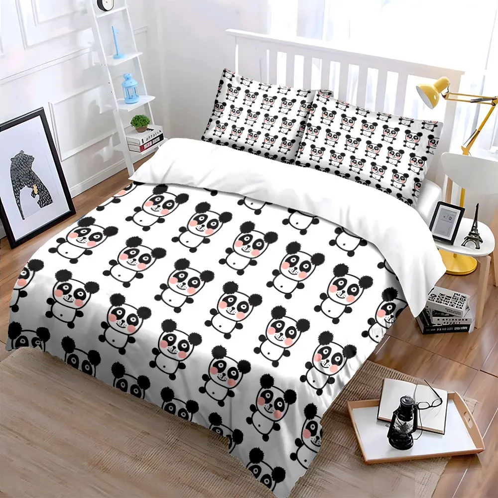 Cute Cartoon Panda Pattern Bedding Set for Kids Luxury Gift 3pcs Digital Print Comforter Set Soft Comfortable Breathable