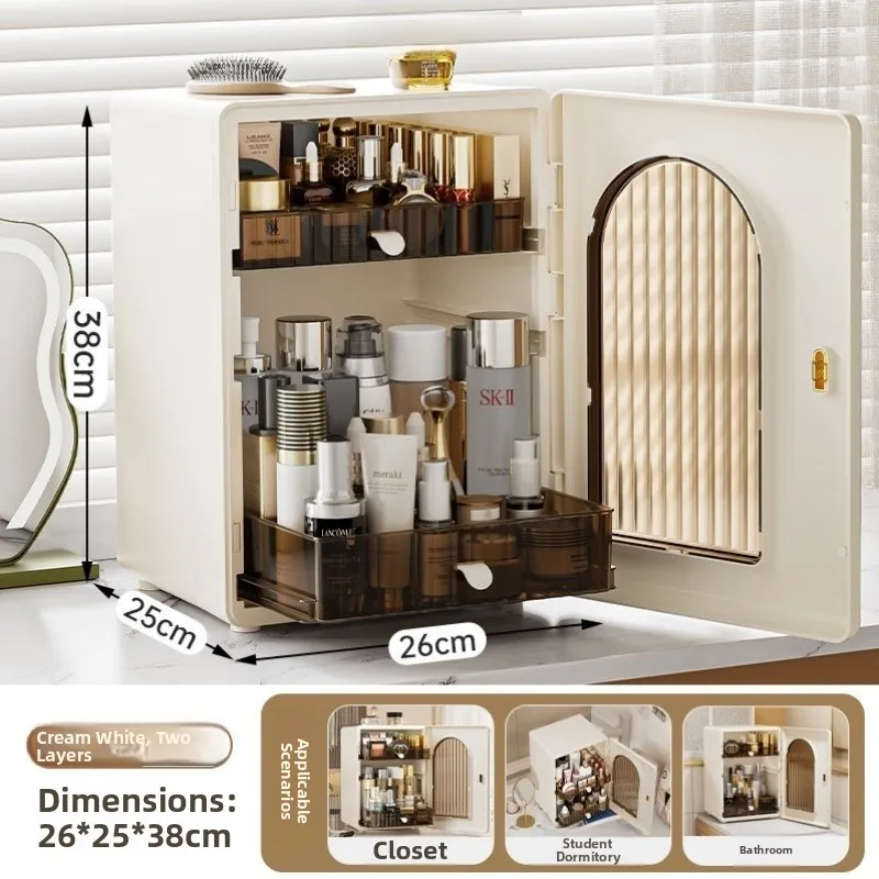 

Large Capacity Cosmetic Storage Box Dustproof Makeup Desk Organizer Stand Portable Desktop Storage Box for Dormitory