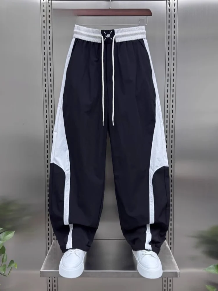 

Высококачественные повседневные брюки прямого кроя с цветными вставками для мужчин, летние, свободного кроя, быстросохнущие, спортивные, модные, молодежные, для активного отдыха