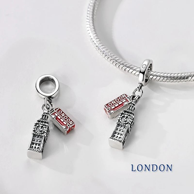 925 Sterling Silber Big Ben Charms Perle CZ Zirkon Anhänger Passend für Original Armband DIY Schmuck Geschenk – Detail 1