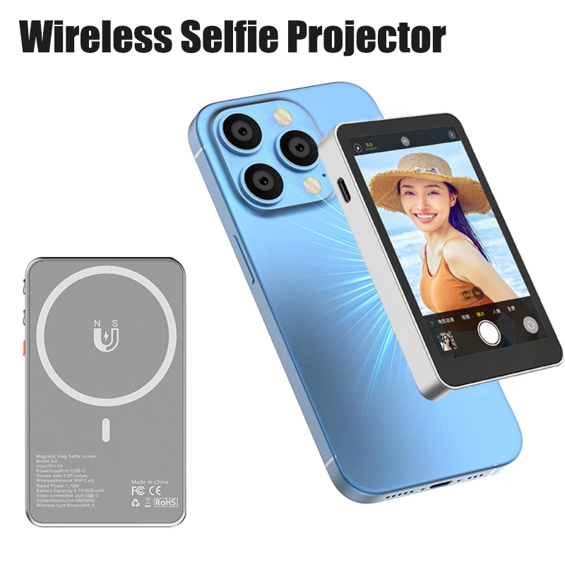 ワイヤレス磁気-selfie-モニター-bluetooth-スマートフォン用リアカメラスクリーンモニター-iphone-android-vlog-selfie-ライブビデオ