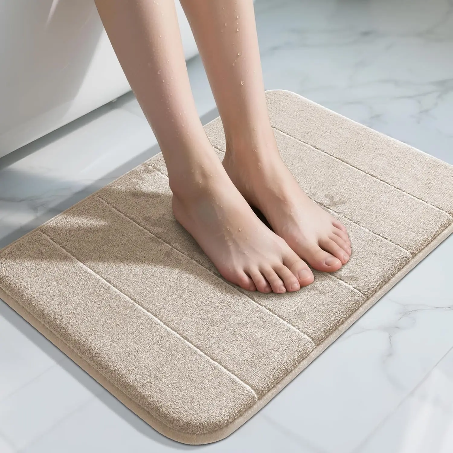 

Super Soft Absorbent Bath Mat, Non Slip Quick Dry Machine Washable, 24x17 Beige
