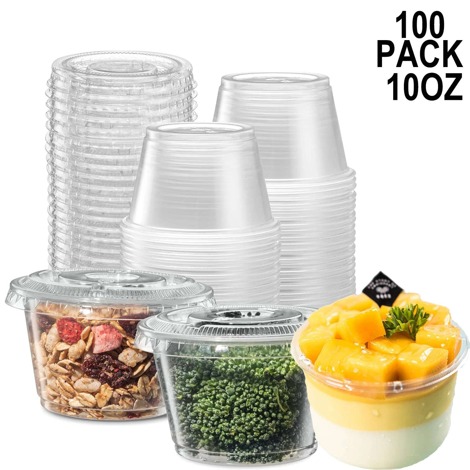 200 قطعة (100 مجموعة) أوعية بلاستيكية للاستعمال مرة واحدة: 300 مل/10 أونصة شفافة مع أغطية | أدوات مائدة للحفلات للكعك والوجبات الخفيفة والبودنغ #1