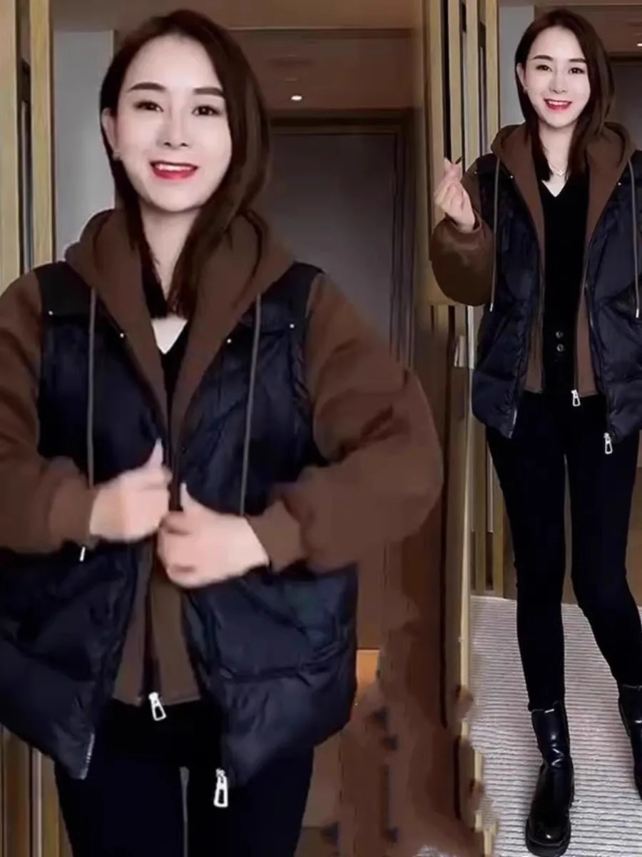 

Women's ort Thiened Cotton Jaet Winter Casual Loose Sle Zipper Closure Hooded Coat Korean Faion Spring Autumn