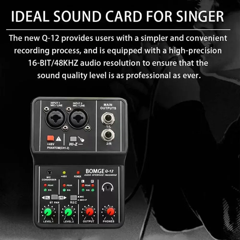 

Sound Card Audio Mixer Sound Board Console Desk System Interface 4 Channel 48V Power Stereo Computer Sound Card