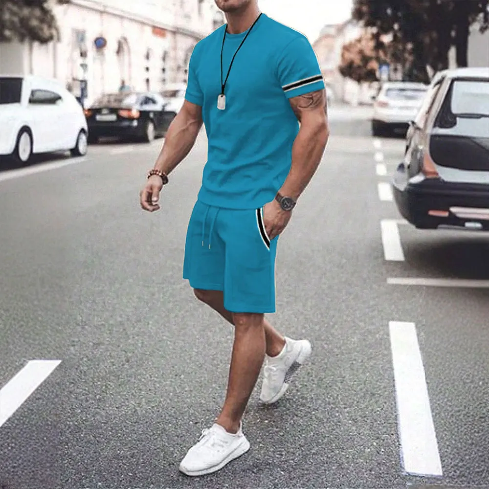 Men's Short Sleeve T-Shirts Shorts 2-Piece Set 2024 Summer Casual Sportswear Set T-Shirt Tops With Shorts Fitness Men's Clothing