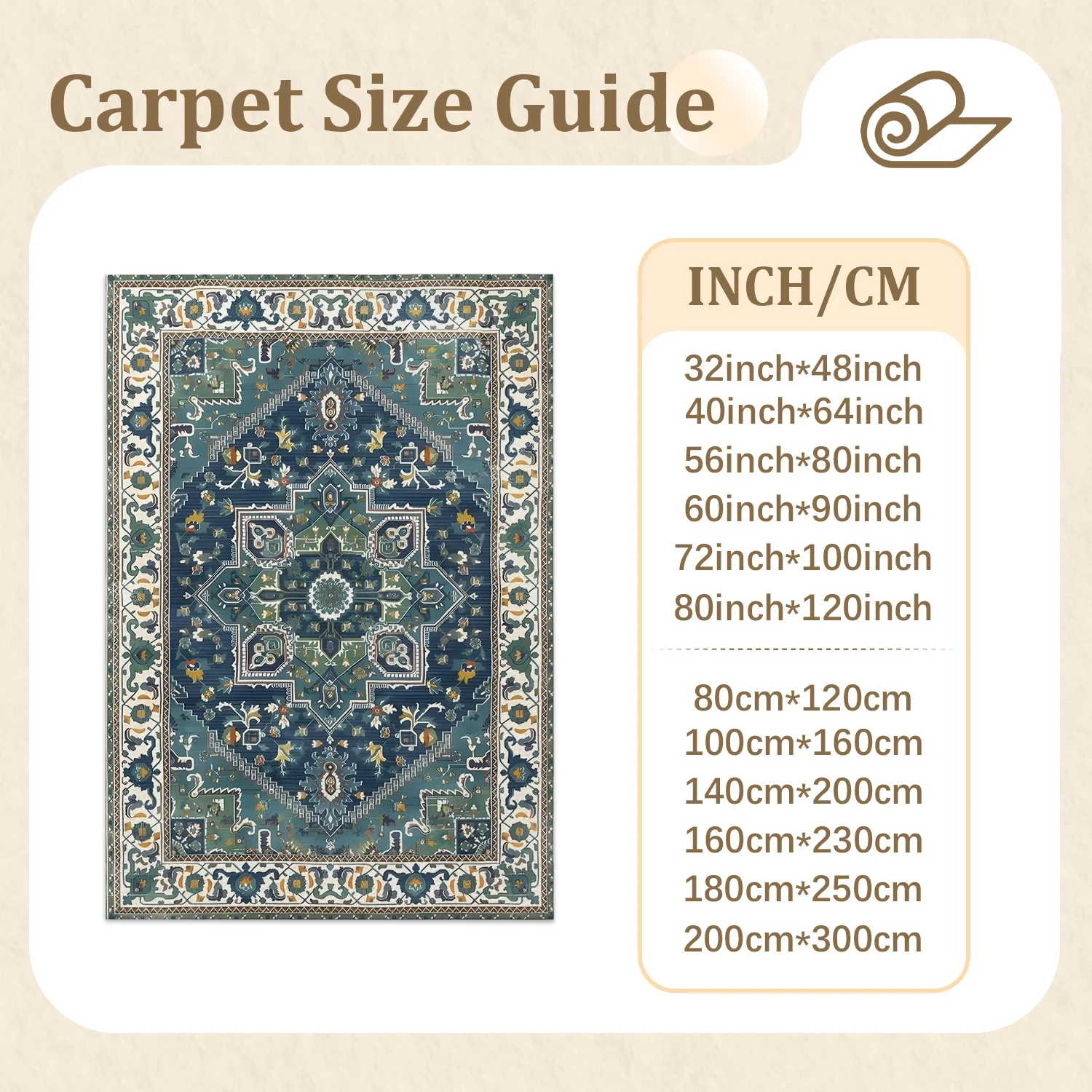 Large Indoor Area Rug, Soft Velvet Low Pile Rug with Non-slip Dotted Backing, Machine Washable Vintage Persian Medallion Rug in Deep Teal, Suitable for Living Room, Bedroom, Entryway Floor Decor