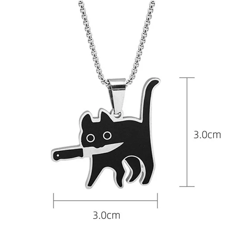 2024 Gift Fashion Knife Cat Necklace For Women Men Titanium Steel Kpop Funny Black Cat Pendant Sweater Chain Jewelry