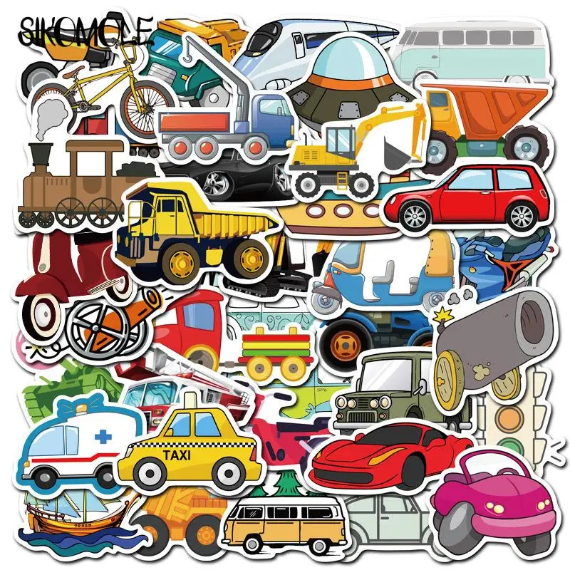 10/30/40PCS Cute Cartoon Transportation Stickers Sailing Excavator DIY Toy Car Train Helmet Laptop PS4 Guitar Decals Stickers F5