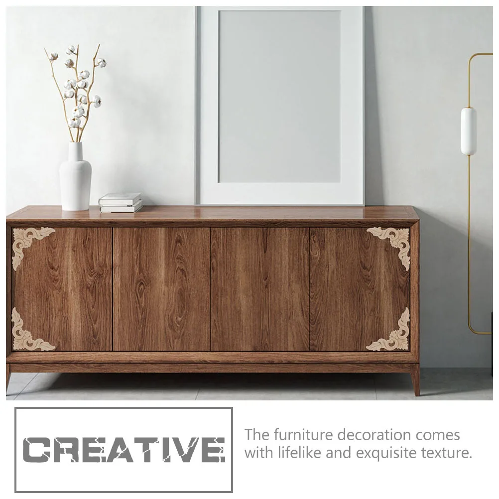 

4Pcs Rose Wood Carved Furniture Appliques Elegant Home Decoration Cabinet Door Window Details Dresser Decorative Applique
