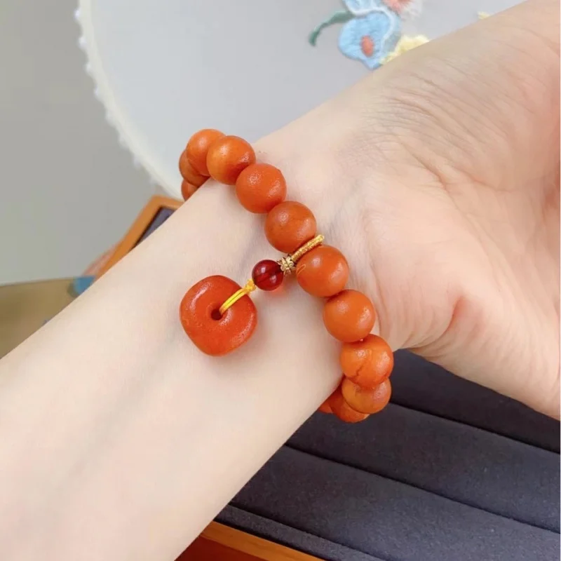 Natural Bracelet Full of Honey Orange Peel Texture Old Wax Matte with Amber Safety Approximately 10mm