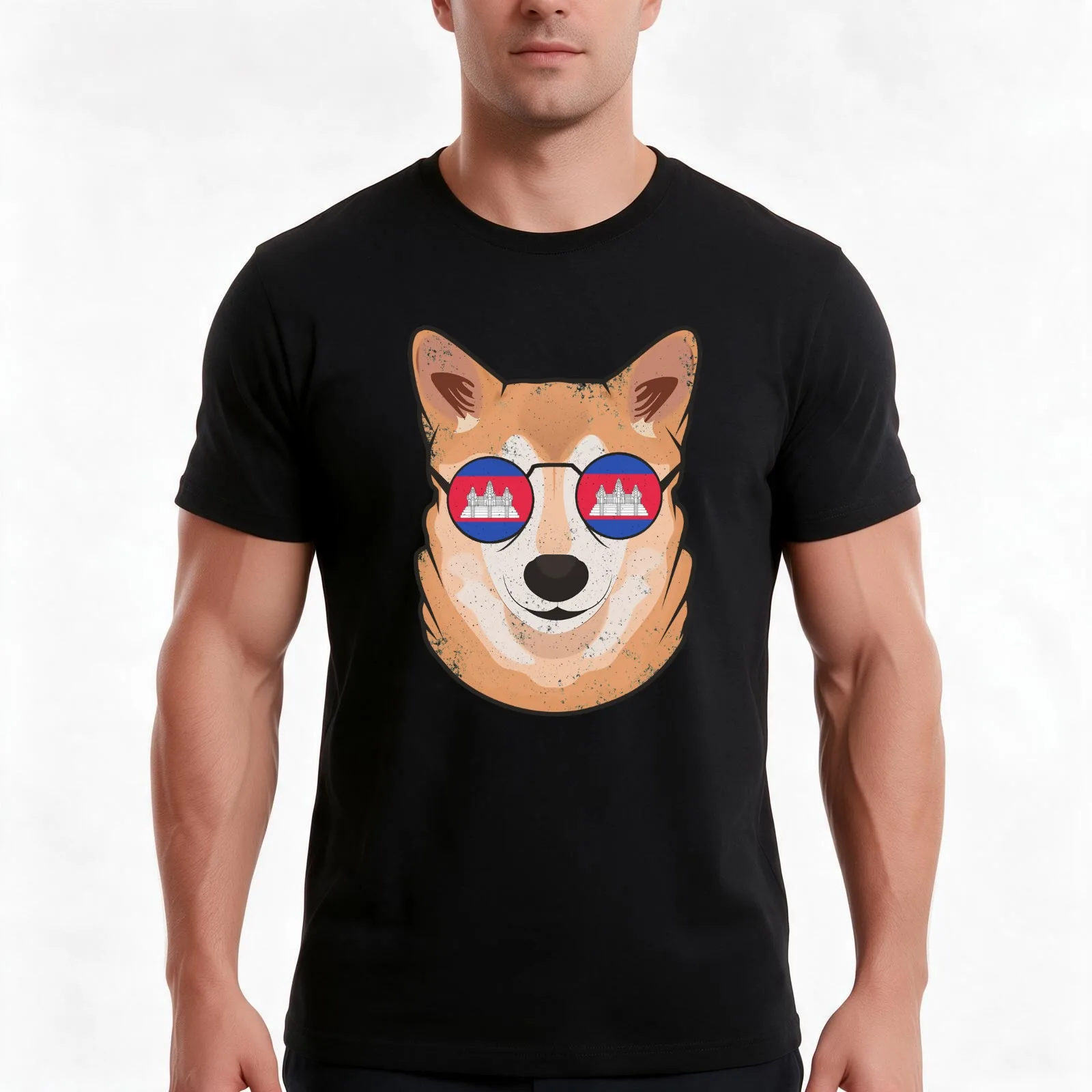 Vintage Patriotic Shiba Inu Cambodian Flag T-Shirt Summer Casual Cotton Tee Oversized Streetwear Tops Vintage Graphic Print