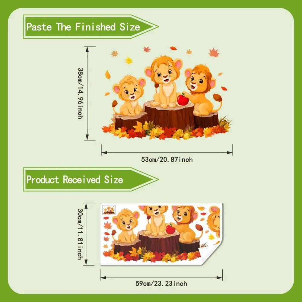 Lion Static Cling Window Sticker PVC Material 59cm x 30cm Orange Decal for Children Room Glass Mirror Tiles Painted Walls