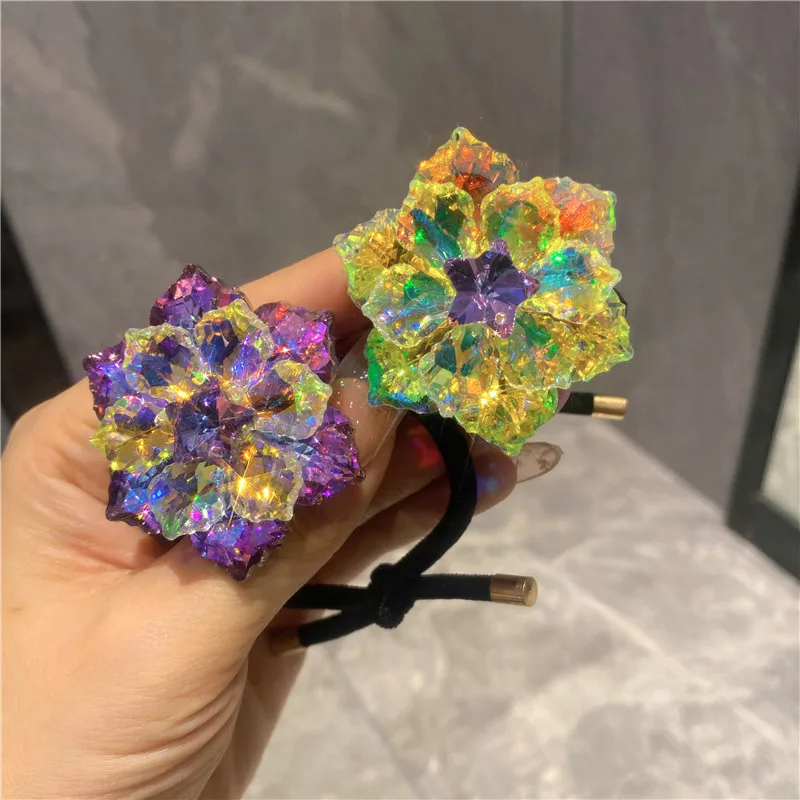 New Luxury Full Gem Stone Accessories Hair Ties Ponytail Holders Women Gifts Elastic Rubber Band Expensive Rhinestone Headdress