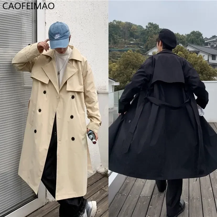 

롱 바바리코트 Korean Style Spring Trench Coat Male Streetwear Windbreaker Trenchcoat Men Solid Business Casual Loose Long Overcoat New