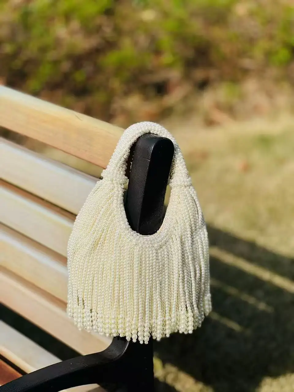 

French Vintage Handmade Pearl Beaded Fringe Clutch Bag Elegant White Tassel Underarm Purse for Wedding Party Evening Handbag New