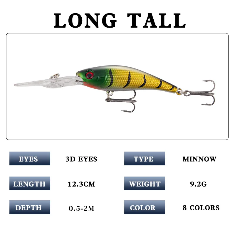 1Pc Long Tongue Minnow Fishing Lure ABS Steel Bead Hard Fishing Bait 123mm 9.2g Simulanted Bait Wobbler Crankbait Fishing Tackle