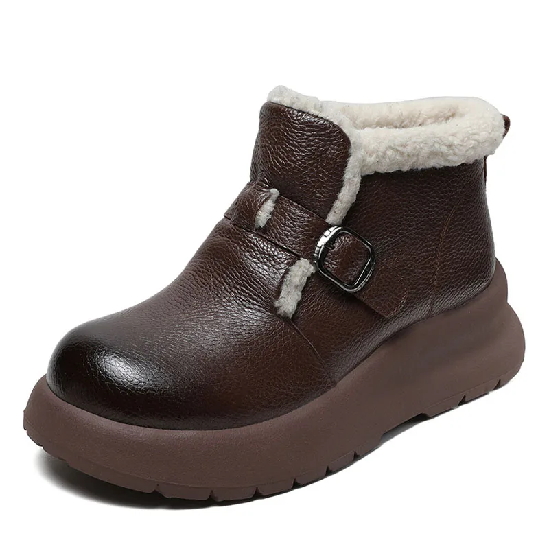 DRKANOL stivali da neve da donna 100% vera pelle di mucca Slip On Chunky Platform zeppe stivaletti con tacco per le donne scarpe calde invernali