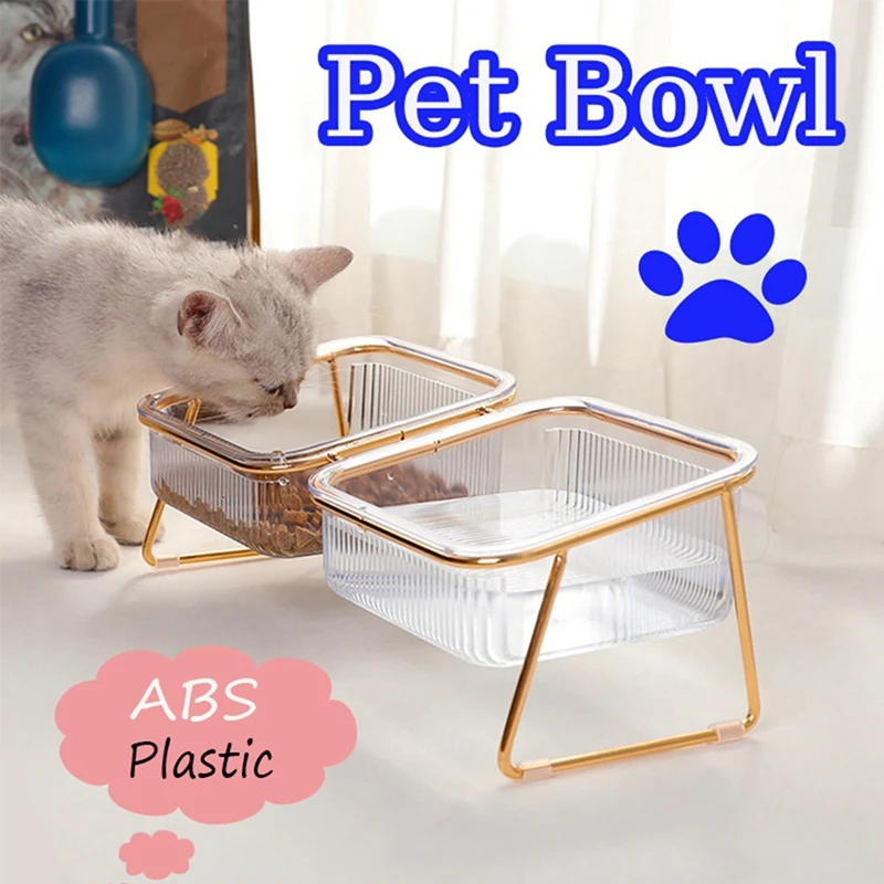 

Pet Double Bowl Transparent High Foot Cat Bowl Drink Water Cat Food With Stand Raised Water Feeder Dog Bowl Supplies Durable