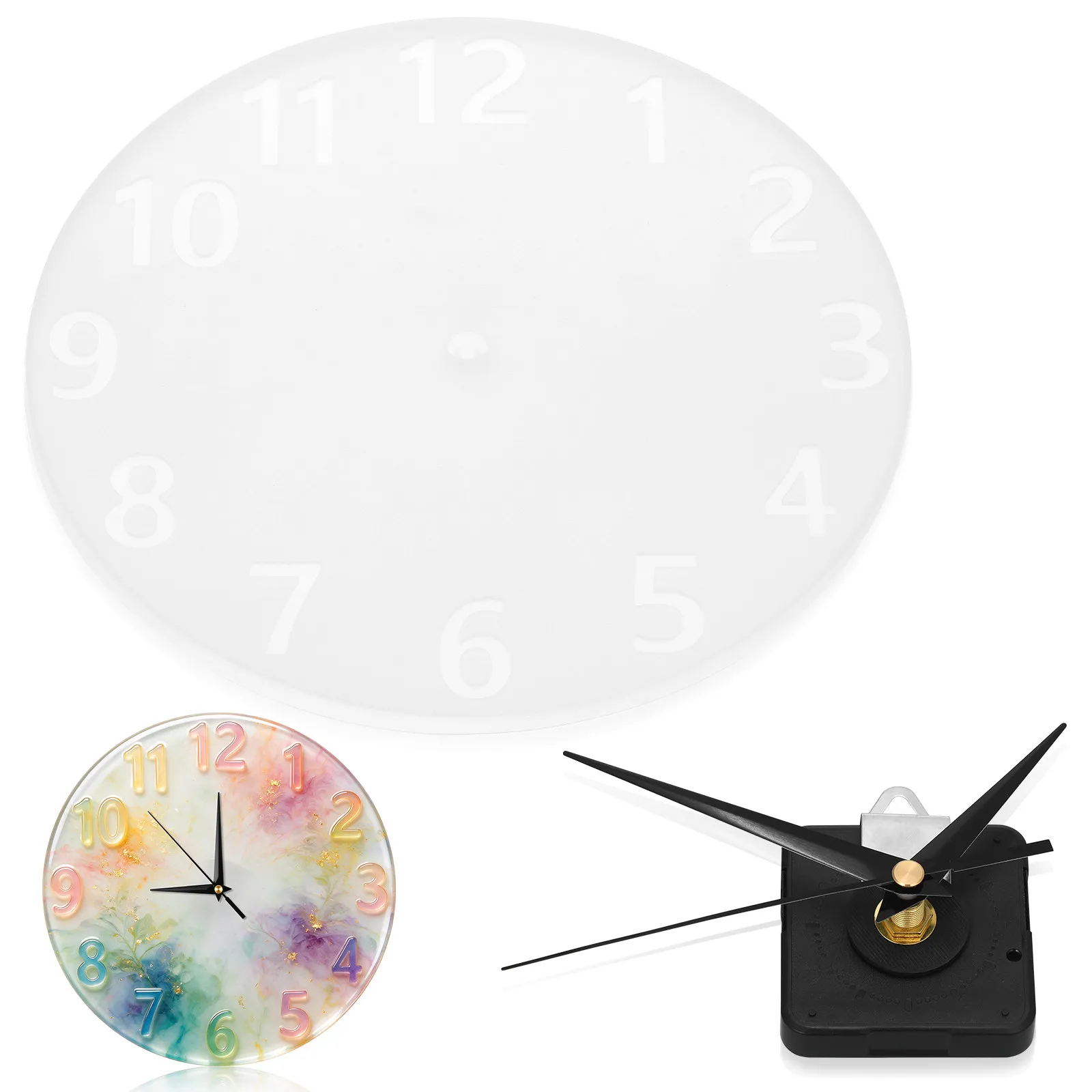 1Set Flexible Silicone Epoxy Resin Clock Mold Kit DIY Clear Arabic Numbers Wall Clock Making Supplies Handmade Crafts Decor