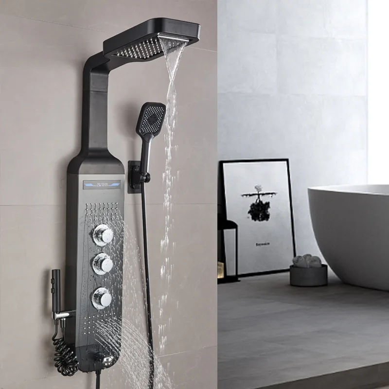 Cross-border e-commerce six-speed 304 stainless steel shower screen intelligent constant temperature digital display LED light s
