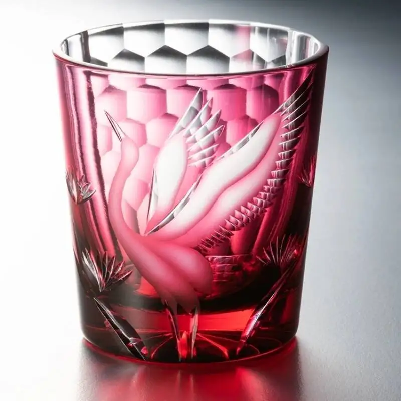 

Hand Carving Pine Crane Crystal Whiskey Glass Japanese Edo Kiriko Wine Glass Brandy Snifter Sake Cup Liquor Tumbler Whisky Mug
