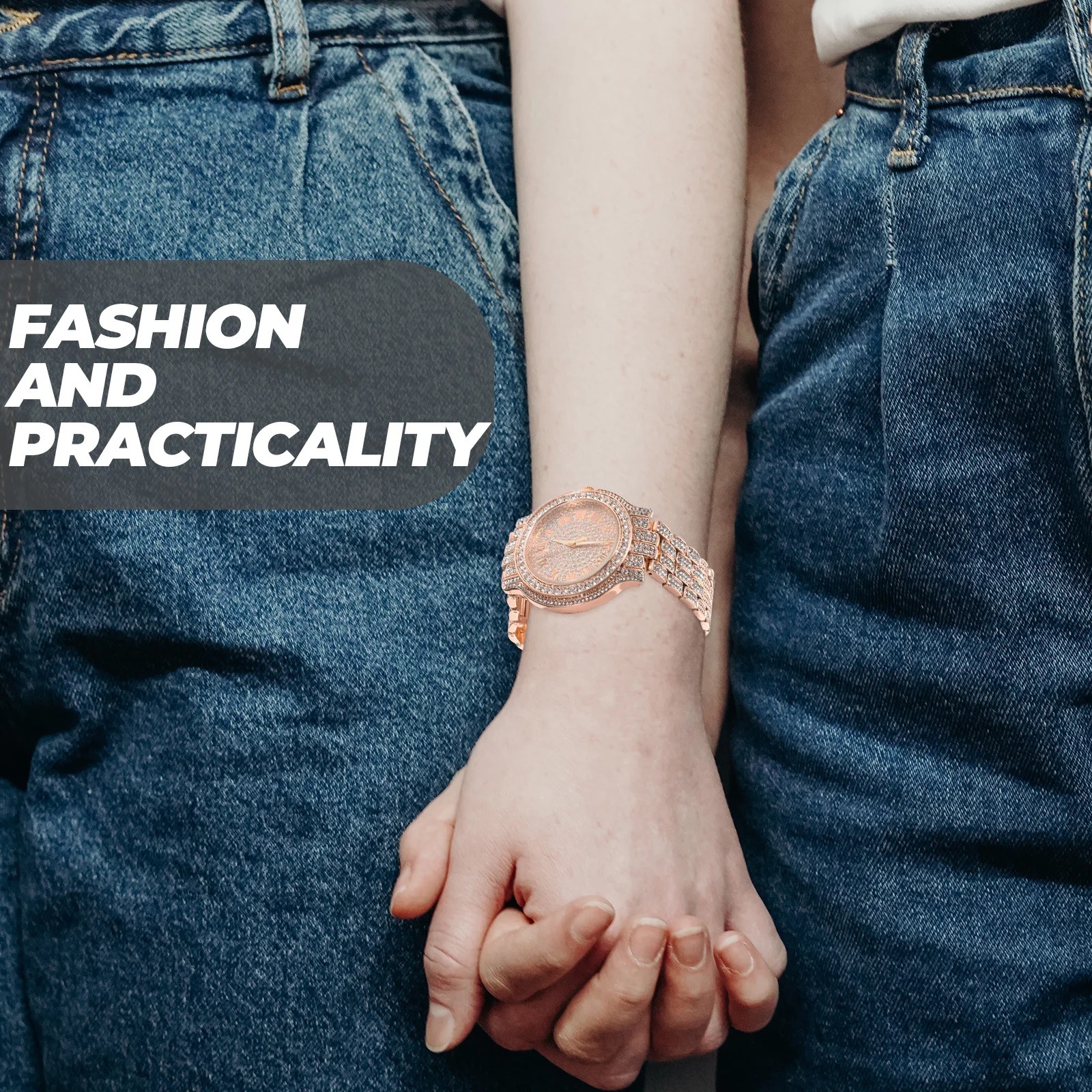 

Women Fashionable Rhinestone Watch Sparkling Stones Professional Practical Comfortable Strap Exquisite Workmanship Trendy