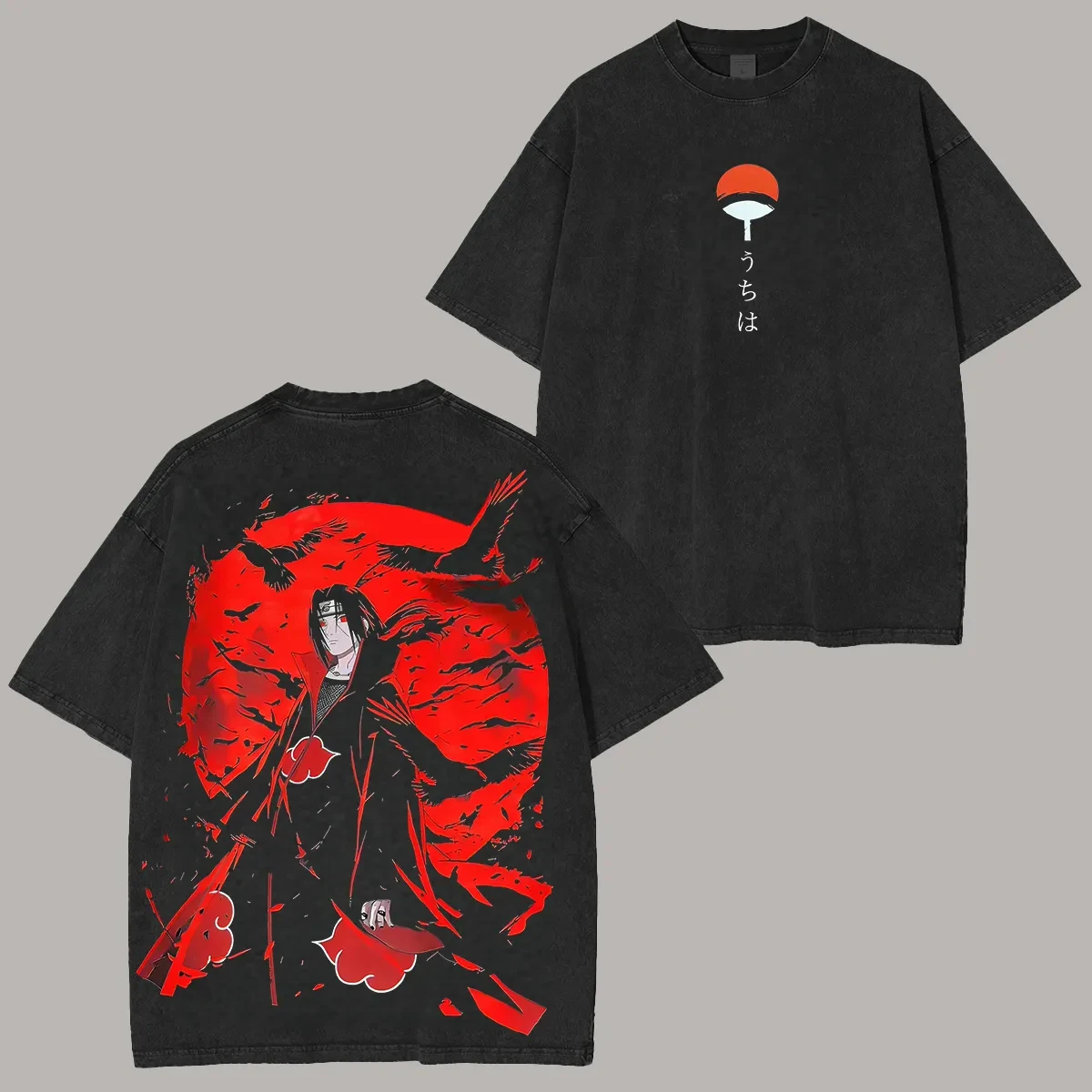 

Naruto Itachi Uchiha Red Moon Crow Design Vintage Style 2026 Summer New Men's Women's Cotton Fashion T-shirt Street Y2K Style