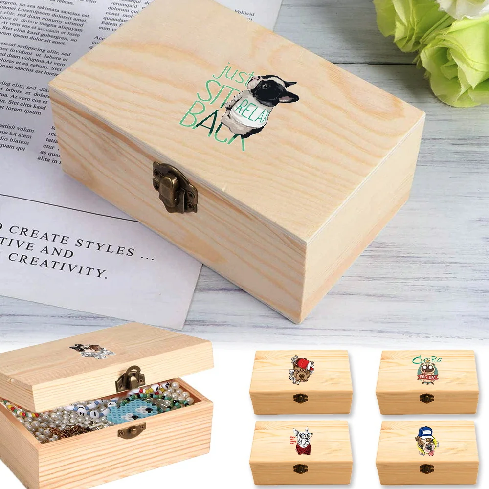 

Desktop Wooden Storage Organizer Rectangular Wooden Storage Box Home Supply Storage Decoration Personalized Gifts Dog Pattern