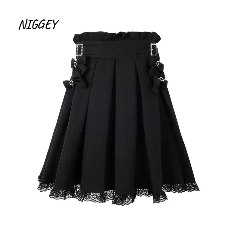 

NIGGEEY Original Mine Series Production Bow Skirt Japanese Subculture Lace Pleated Skirt A-line Skirt