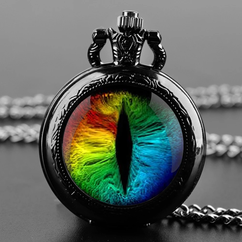 Exquisite Cat Pupil Glass Dome Quartz Pocket Watch Necklace Pendant Gifts For Women Man with Fob Chain