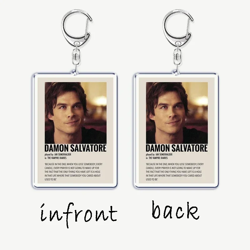 The Vampire Diaries TV Keychain for Accessories Bag Rectangle Pendant Key Chain Ring Damon Elena Stefan Keychains Jewelry Gift