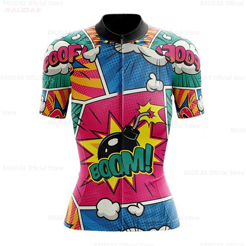 Funny Explosive Comics Womens Cycling Jersey Set Cartoon Anime Cycling Clothing Road Bike Shirts Suit MTB Ropa Ciclismo Maillot