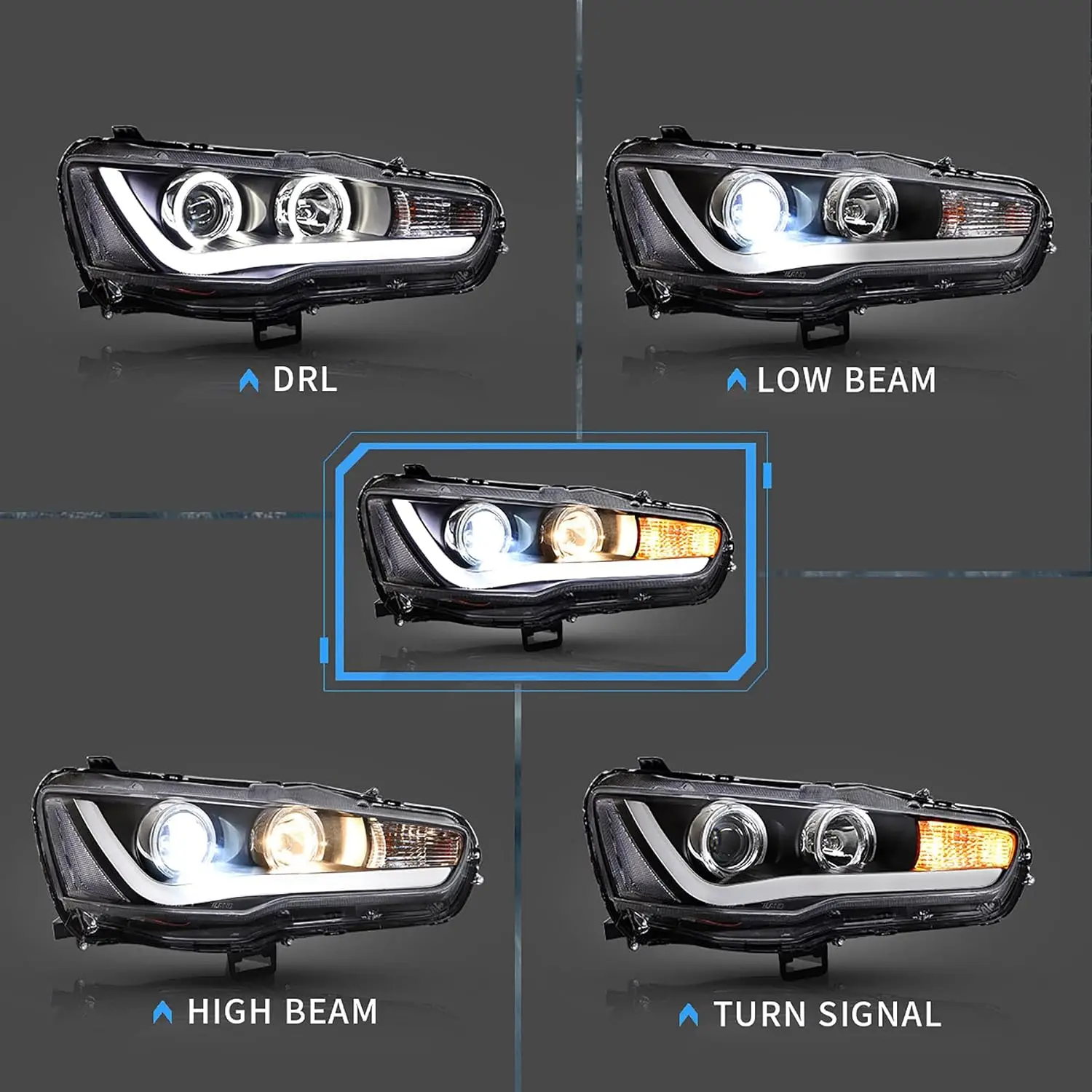 LED Dual Beam Projector Headlights For Mitsubishi Lancer EVO X Sedan 2008-2020, D2H/D2S for Low Beam(Not Included) Angel Style