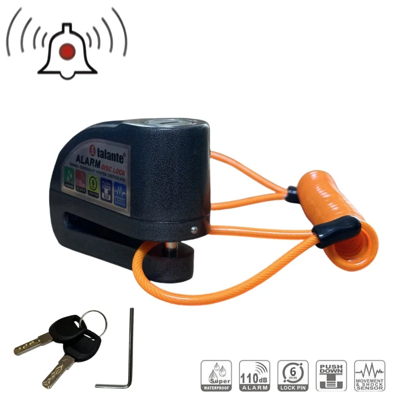 Motorcycle Bicycle Lock Alarm Safety Protection Padlock Disc Aluminum Alloy Anti-Theft Reminder Rope Lock Bag +Spare battery image 3
