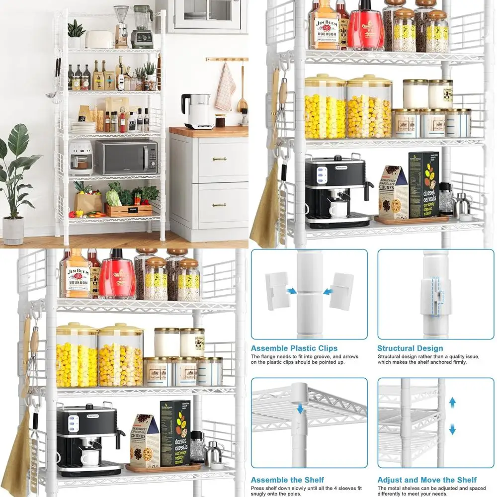 5-Shelf Metal Storage Rack, 400lb Capacity, Ideal for Home & Garage, 21.2W x 9.4D x 59.2H, White
