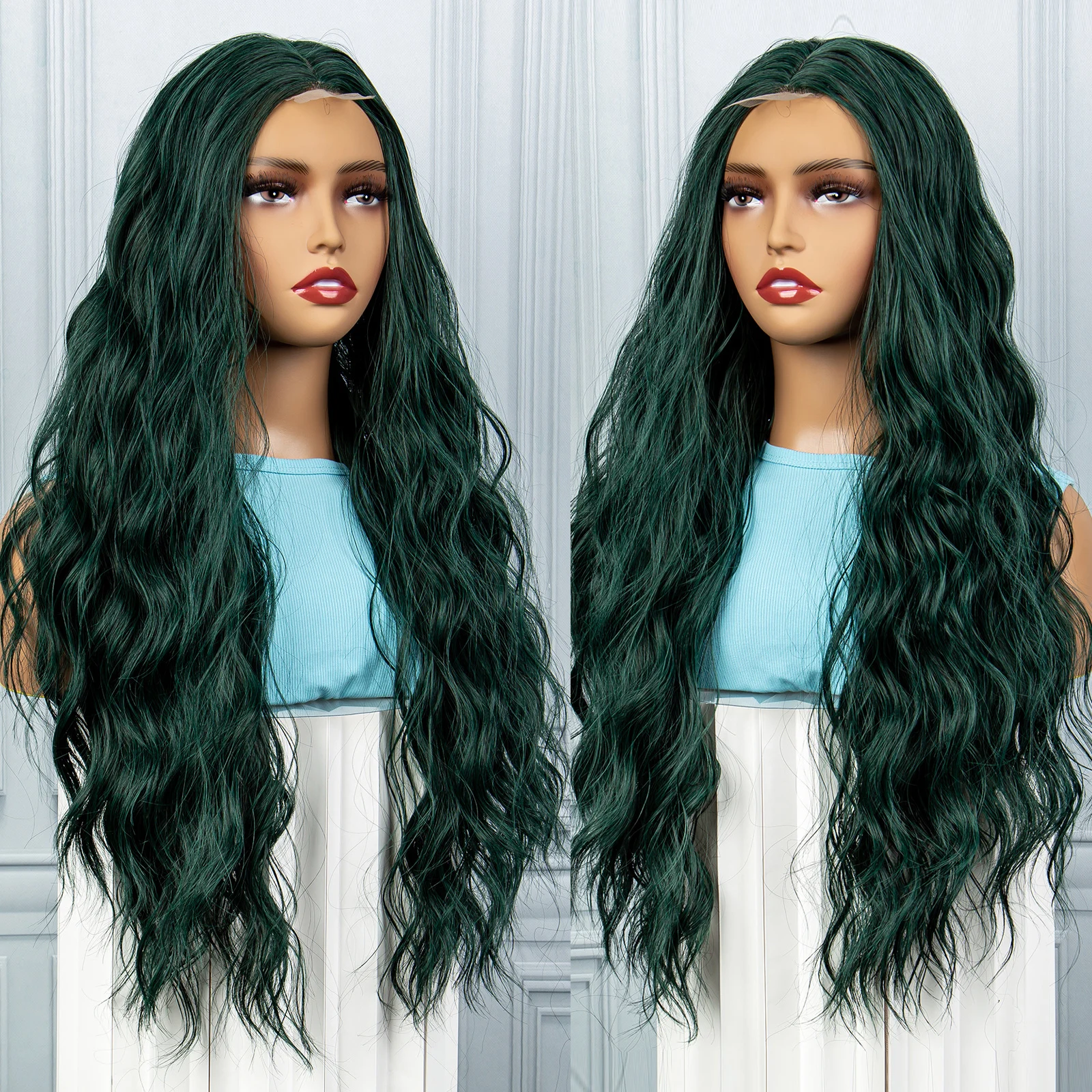 U Lace Synthetic Wigs Green Body Wave Lace Front Wigs for Women Cosplay Party Wig Wavy Hair Wig North Star Wigs